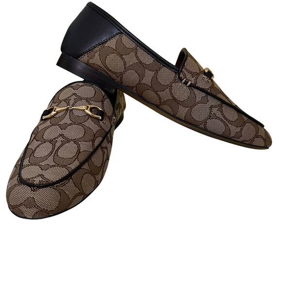 Coach Haley Loafer Signature Jacquard Khaki & Mahogany Size 8.5 Old Money - Picture 2 of 10